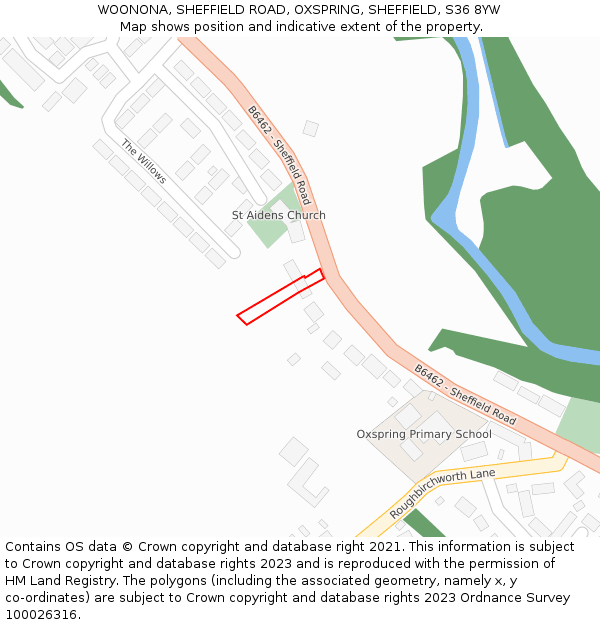WOONONA, SHEFFIELD ROAD, OXSPRING, SHEFFIELD, S36 8YW: Location map and indicative extent of plot