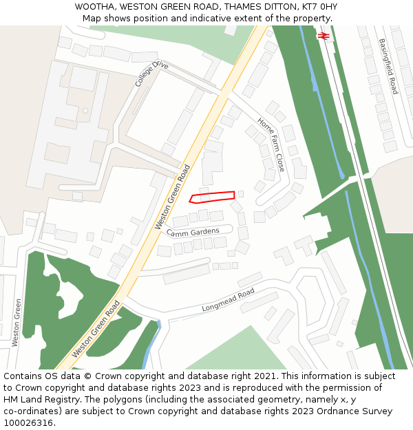 WOOTHA, WESTON GREEN ROAD, THAMES DITTON, KT7 0HY: Location map and indicative extent of plot