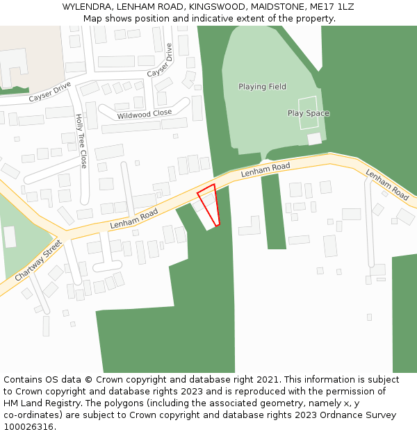WYLENDRA, LENHAM ROAD, KINGSWOOD, MAIDSTONE, ME17 1LZ: Location map and indicative extent of plot