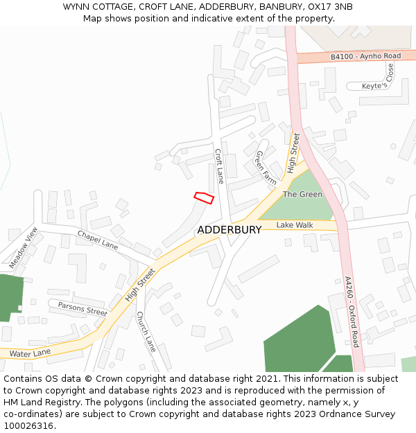 WYNN COTTAGE, CROFT LANE, ADDERBURY, BANBURY, OX17 3NB: Location map and indicative extent of plot