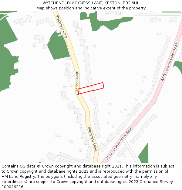 WYTCHEND, BLACKNESS LANE, KESTON, BR2 6HL: Location map and indicative extent of plot