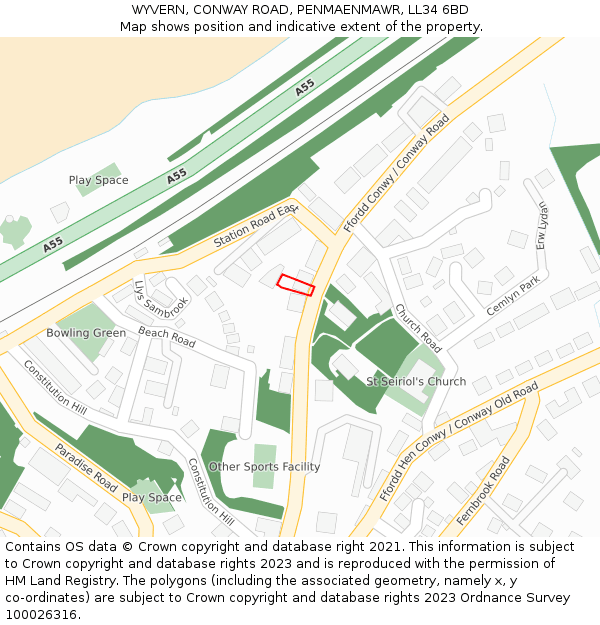 WYVERN, CONWAY ROAD, PENMAENMAWR, LL34 6BD: Location map and indicative extent of plot