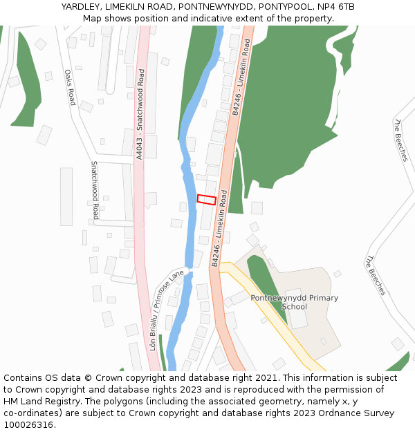 YARDLEY, LIMEKILN ROAD, PONTNEWYNYDD, PONTYPOOL, NP4 6TB: Location map and indicative extent of plot