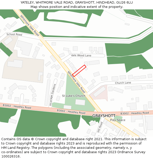 YATELEY, WHITMORE VALE ROAD, GRAYSHOTT, HINDHEAD, GU26 6LU: Location map and indicative extent of plot