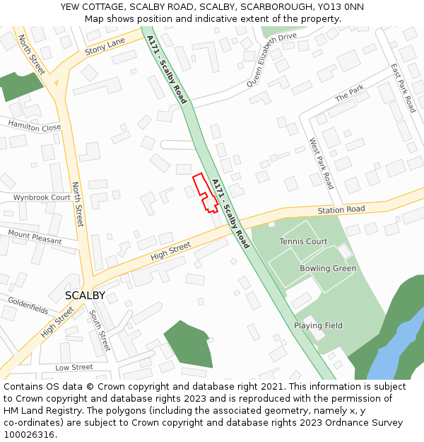 YEW COTTAGE, SCALBY ROAD, SCALBY, SCARBOROUGH, YO13 0NN: Location map and indicative extent of plot