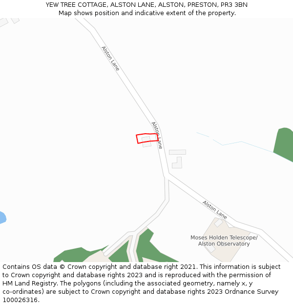 YEW TREE COTTAGE, ALSTON LANE, ALSTON, PRESTON, PR3 3BN: Location map and indicative extent of plot