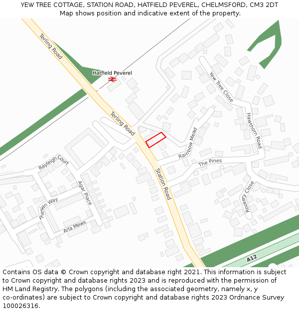 YEW TREE COTTAGE, STATION ROAD, HATFIELD PEVEREL, CHELMSFORD, CM3 2DT: Location map and indicative extent of plot