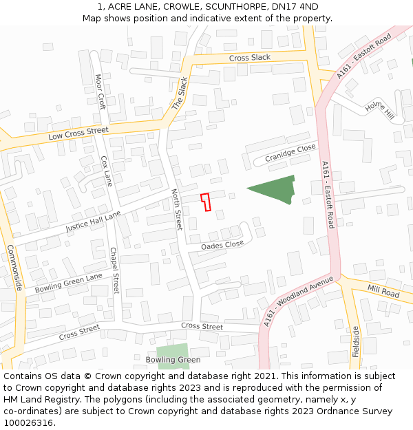 1, ACRE LANE, CROWLE, SCUNTHORPE, DN17 4ND: Location map and indicative extent of plot