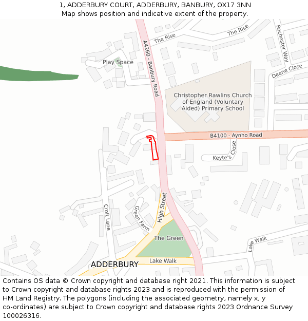 1, ADDERBURY COURT, ADDERBURY, BANBURY, OX17 3NN: Location map and indicative extent of plot