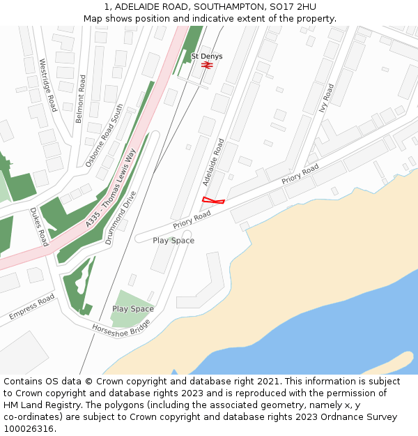 1, ADELAIDE ROAD, SOUTHAMPTON, SO17 2HU: Location map and indicative extent of plot