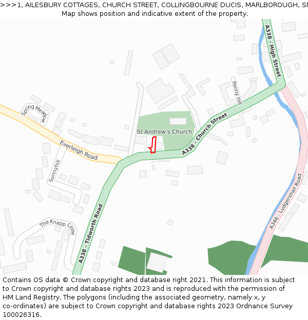 1, AILESBURY COTTAGES, CHURCH STREET, COLLINGBOURNE DUCIS, MARLBOROUGH, SN8 3FN: Location map and indicative extent of plot