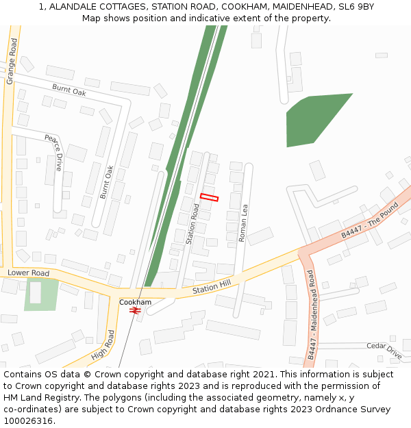 1, ALANDALE COTTAGES, STATION ROAD, COOKHAM, MAIDENHEAD, SL6 9BY: Location map and indicative extent of plot