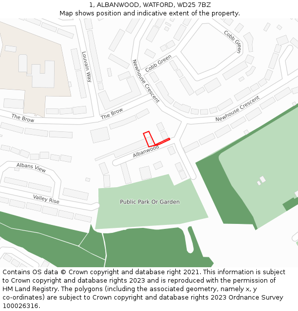 1, ALBANWOOD, WATFORD, WD25 7BZ: Location map and indicative extent of plot