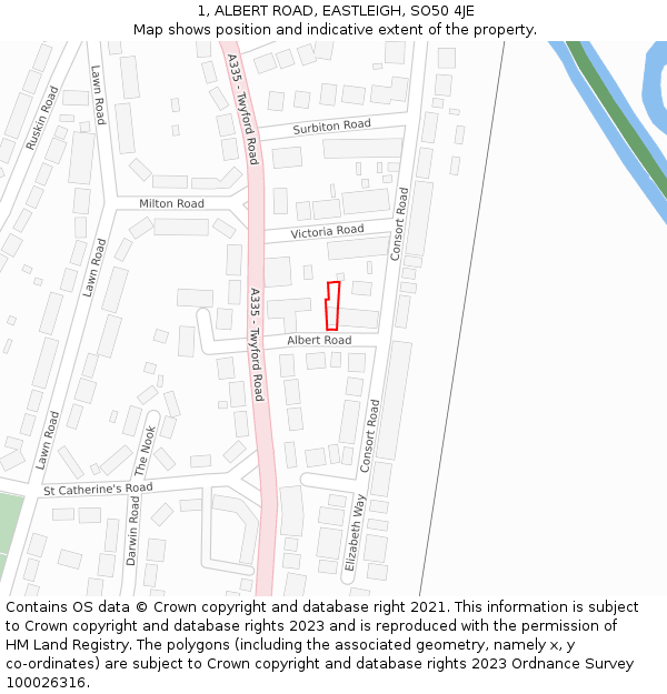 1, ALBERT ROAD, EASTLEIGH, SO50 4JE: Location map and indicative extent of plot