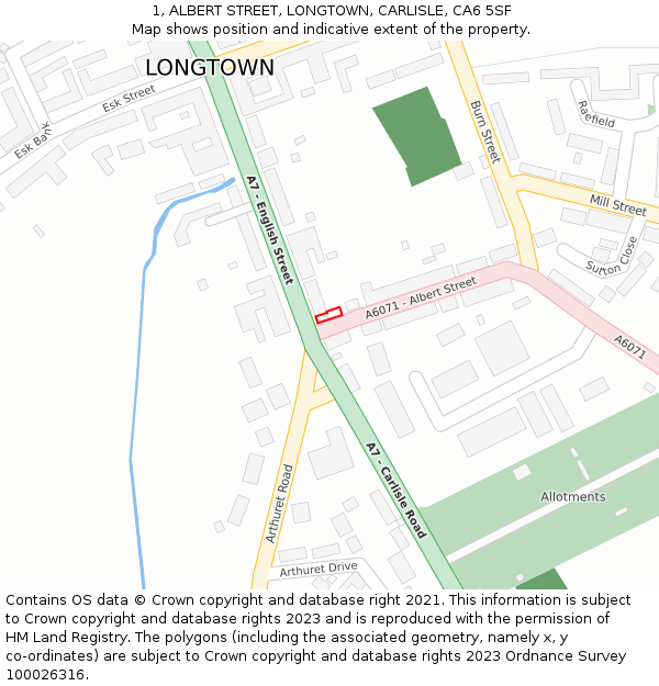 1, ALBERT STREET, LONGTOWN, CARLISLE, CA6 5SF: Location map and indicative extent of plot