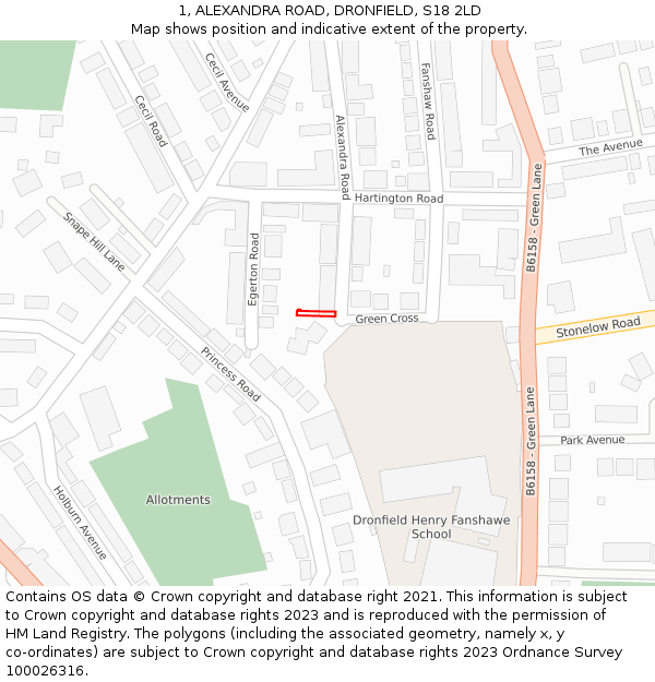 1, ALEXANDRA ROAD, DRONFIELD, S18 2LD: Location map and indicative extent of plot