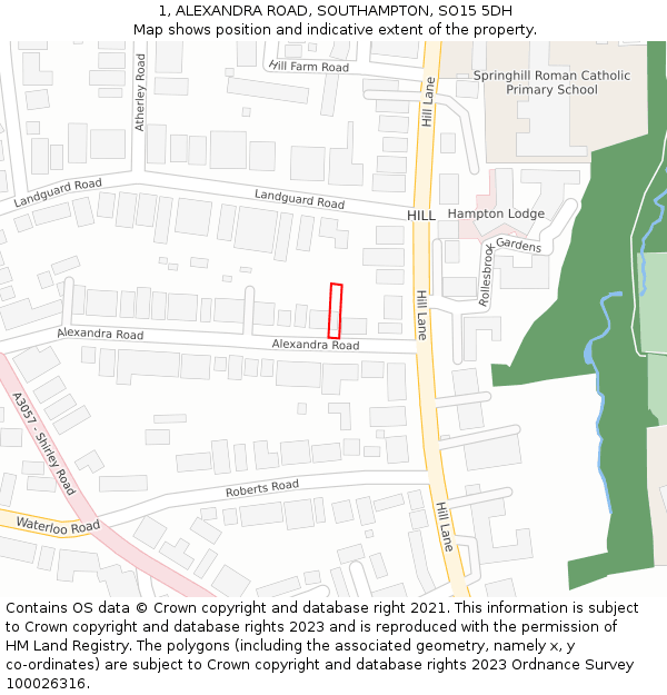 1, ALEXANDRA ROAD, SOUTHAMPTON, SO15 5DH: Location map and indicative extent of plot