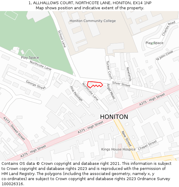 1, ALLHALLOWS COURT, NORTHCOTE LANE, HONITON, EX14 1NP: Location map and indicative extent of plot