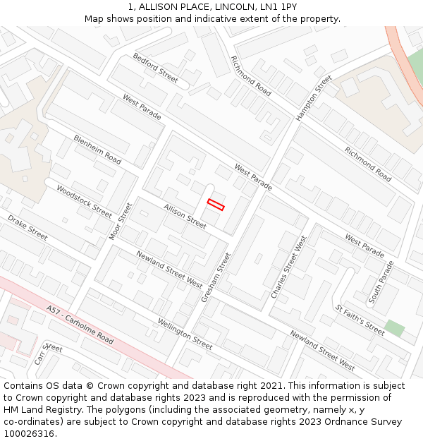 1, ALLISON PLACE, LINCOLN, LN1 1PY: Location map and indicative extent of plot