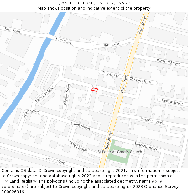 1, ANCHOR CLOSE, LINCOLN, LN5 7PE: Location map and indicative extent of plot