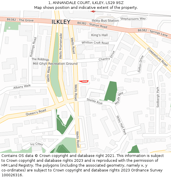 1, ANNANDALE COURT, ILKLEY, LS29 9SZ: Location map and indicative extent of plot