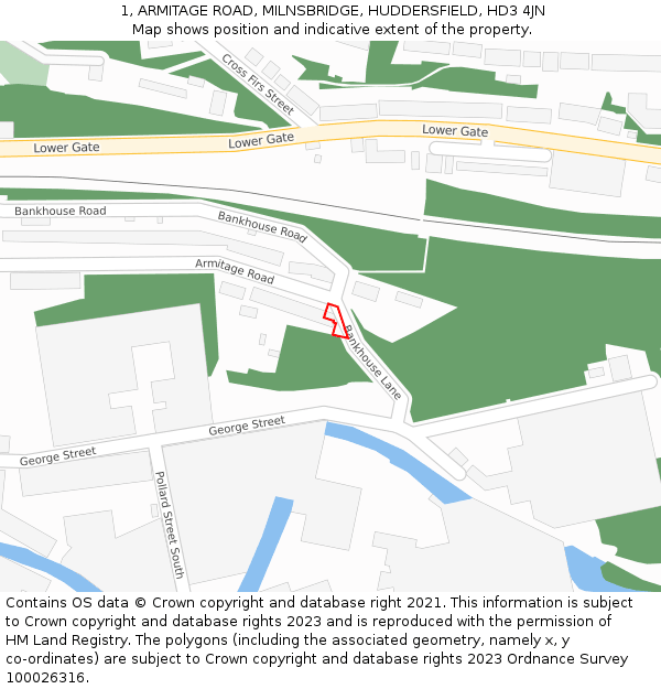1, ARMITAGE ROAD, MILNSBRIDGE, HUDDERSFIELD, HD3 4JN: Location map and indicative extent of plot
