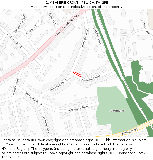 1, ASHMERE GROVE, IPSWICH, IP4 2RE: Location map and indicative extent of plot