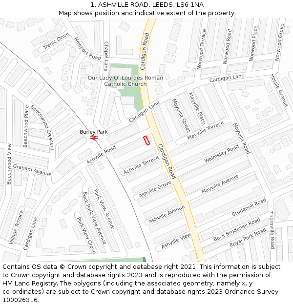 1, ASHVILLE ROAD, LEEDS, LS6 1NA: Location map and indicative extent of plot