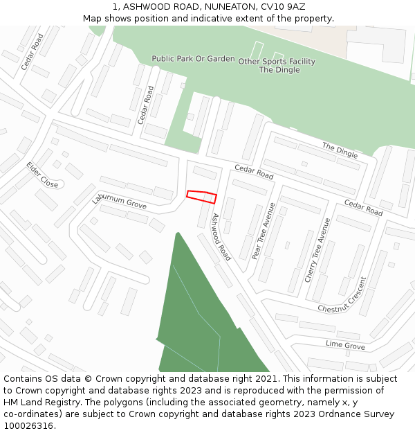 1, ASHWOOD ROAD, NUNEATON, CV10 9AZ: Location map and indicative extent of plot