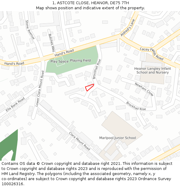 1, ASTCOTE CLOSE, HEANOR, DE75 7TH: Location map and indicative extent of plot