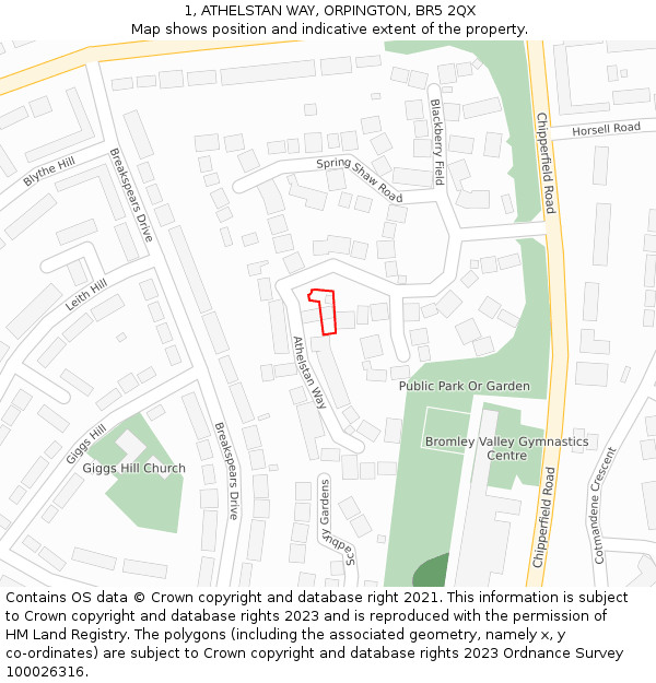 1, ATHELSTAN WAY, ORPINGTON, BR5 2QX: Location map and indicative extent of plot