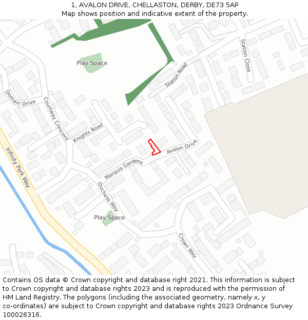 1, AVALON DRIVE, CHELLASTON, DERBY, DE73 5AP: Location map and indicative extent of plot