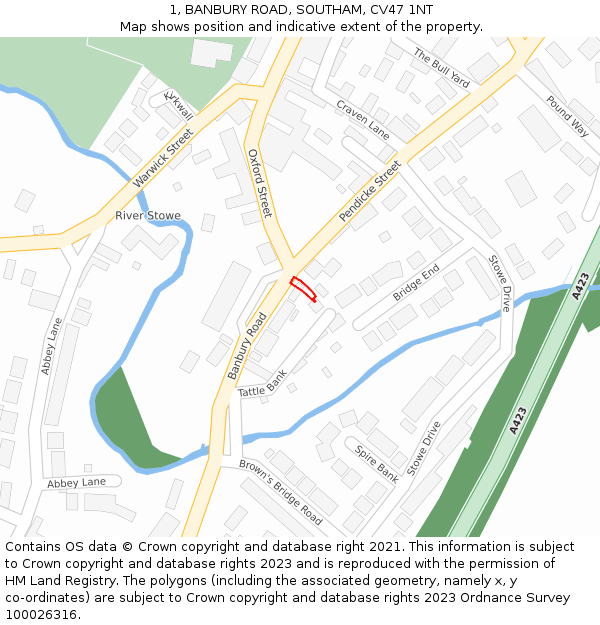 1, BANBURY ROAD, SOUTHAM, CV47 1NT: Location map and indicative extent of plot