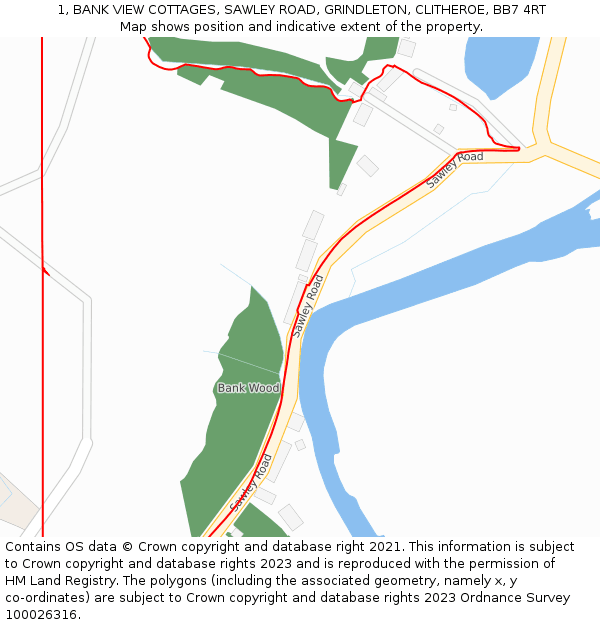 1, BANK VIEW COTTAGES, SAWLEY ROAD, GRINDLETON, CLITHEROE, BB7 4RT: Location map and indicative extent of plot