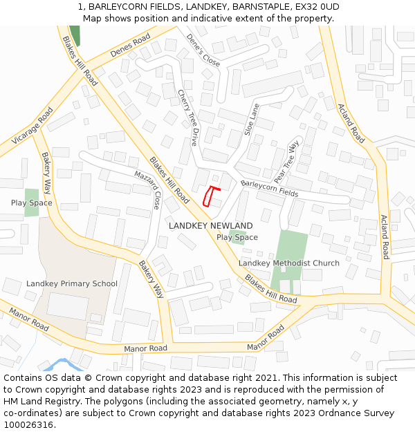 1, BARLEYCORN FIELDS, LANDKEY, BARNSTAPLE, EX32 0UD: Location map and indicative extent of plot