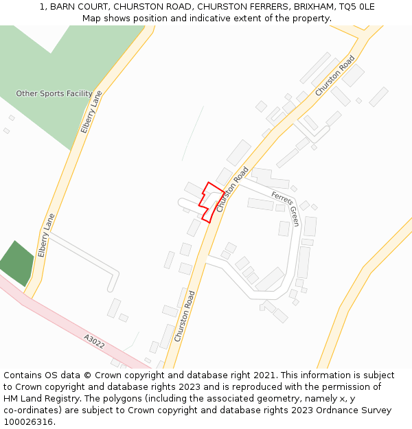1, BARN COURT, CHURSTON ROAD, CHURSTON FERRERS, BRIXHAM, TQ5 0LE: Location map and indicative extent of plot