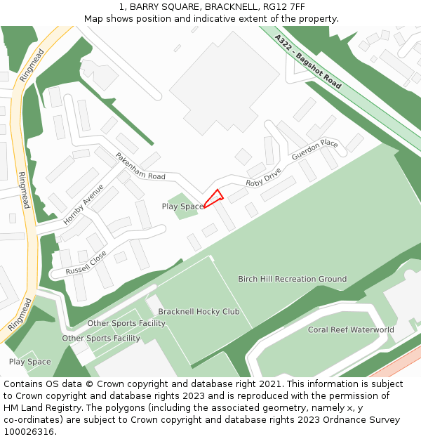 1, BARRY SQUARE, BRACKNELL, RG12 7FF: Location map and indicative extent of plot
