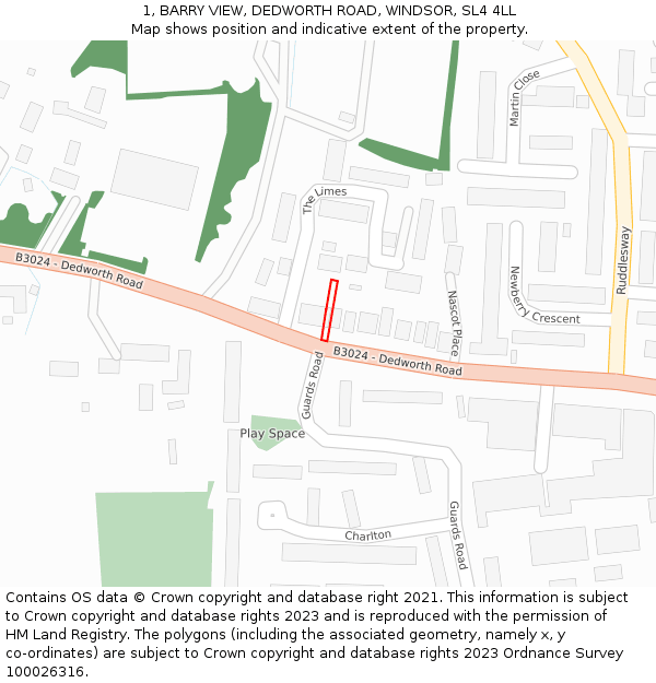 1, BARRY VIEW, DEDWORTH ROAD, WINDSOR, SL4 4LL: Location map and indicative extent of plot