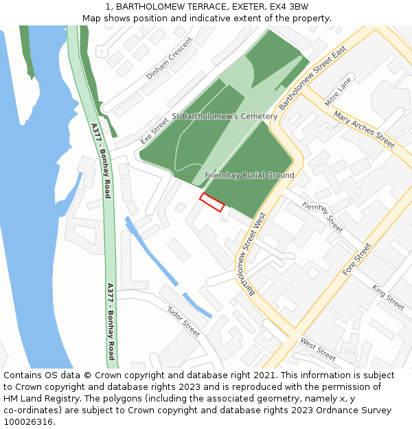 1, BARTHOLOMEW TERRACE, EXETER, EX4 3BW: Location map and indicative extent of plot