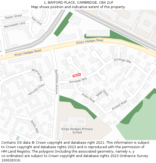 1, BAYFORD PLACE, CAMBRIDGE, CB4 2UF: Location map and indicative extent of plot