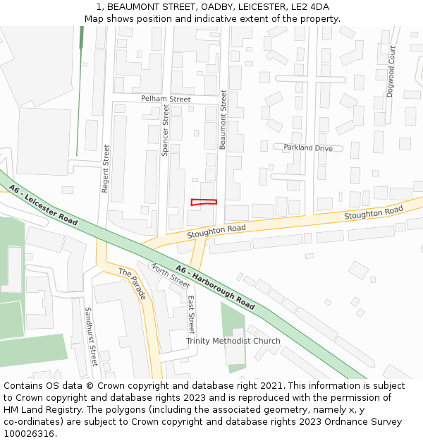 1, BEAUMONT STREET, OADBY, LEICESTER, LE2 4DA: Location map and indicative extent of plot