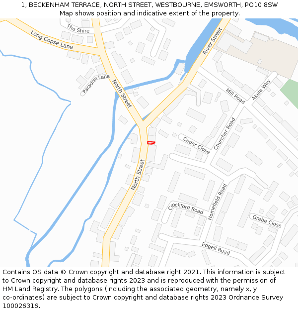 1, BECKENHAM TERRACE, NORTH STREET, WESTBOURNE, EMSWORTH, PO10 8SW: Location map and indicative extent of plot