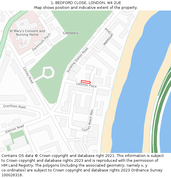 1, BEDFORD CLOSE, LONDON, W4 2UE: Location map and indicative extent of plot