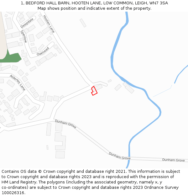 1, BEDFORD HALL BARN, HOOTEN LANE, LOW COMMON, LEIGH, WN7 3SA: Location map and indicative extent of plot