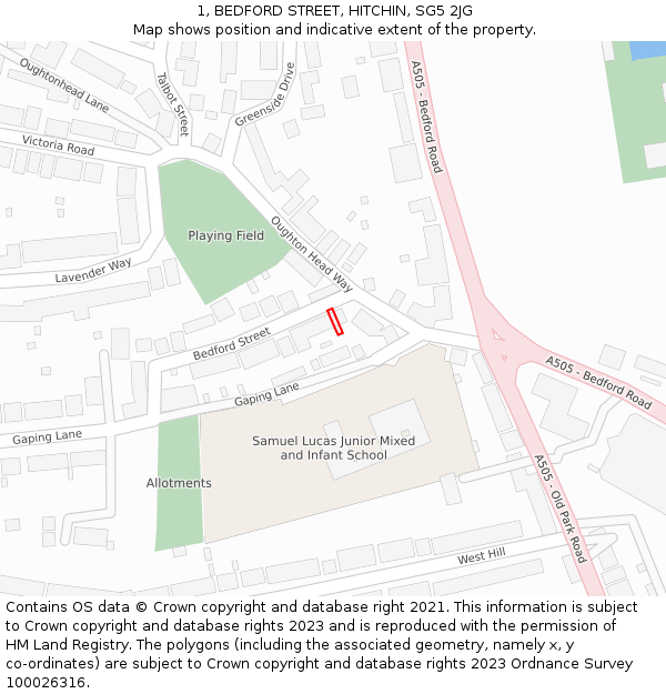 1, BEDFORD STREET, HITCHIN, SG5 2JG: Location map and indicative extent of plot