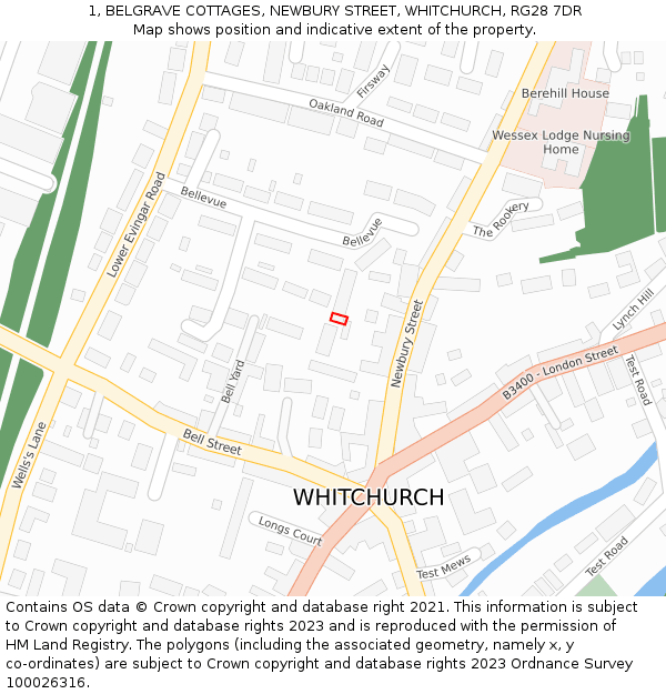 1, BELGRAVE COTTAGES, NEWBURY STREET, WHITCHURCH, RG28 7DR: Location map and indicative extent of plot