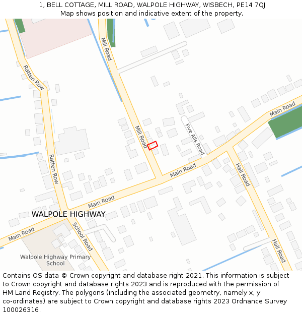 1, BELL COTTAGE, MILL ROAD, WALPOLE HIGHWAY, WISBECH, PE14 7QJ: Location map and indicative extent of plot