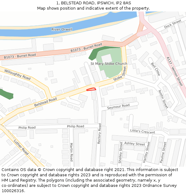 1, BELSTEAD ROAD, IPSWICH, IP2 8AS: Location map and indicative extent of plot