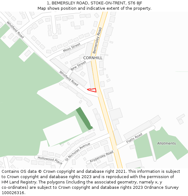 1, BEMERSLEY ROAD, STOKE-ON-TRENT, ST6 8JF: Location map and indicative extent of plot