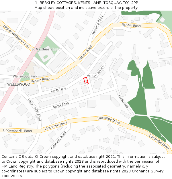1, BERKLEY COTTAGES, KENTS LANE, TORQUAY, TQ1 2PP: Location map and indicative extent of plot